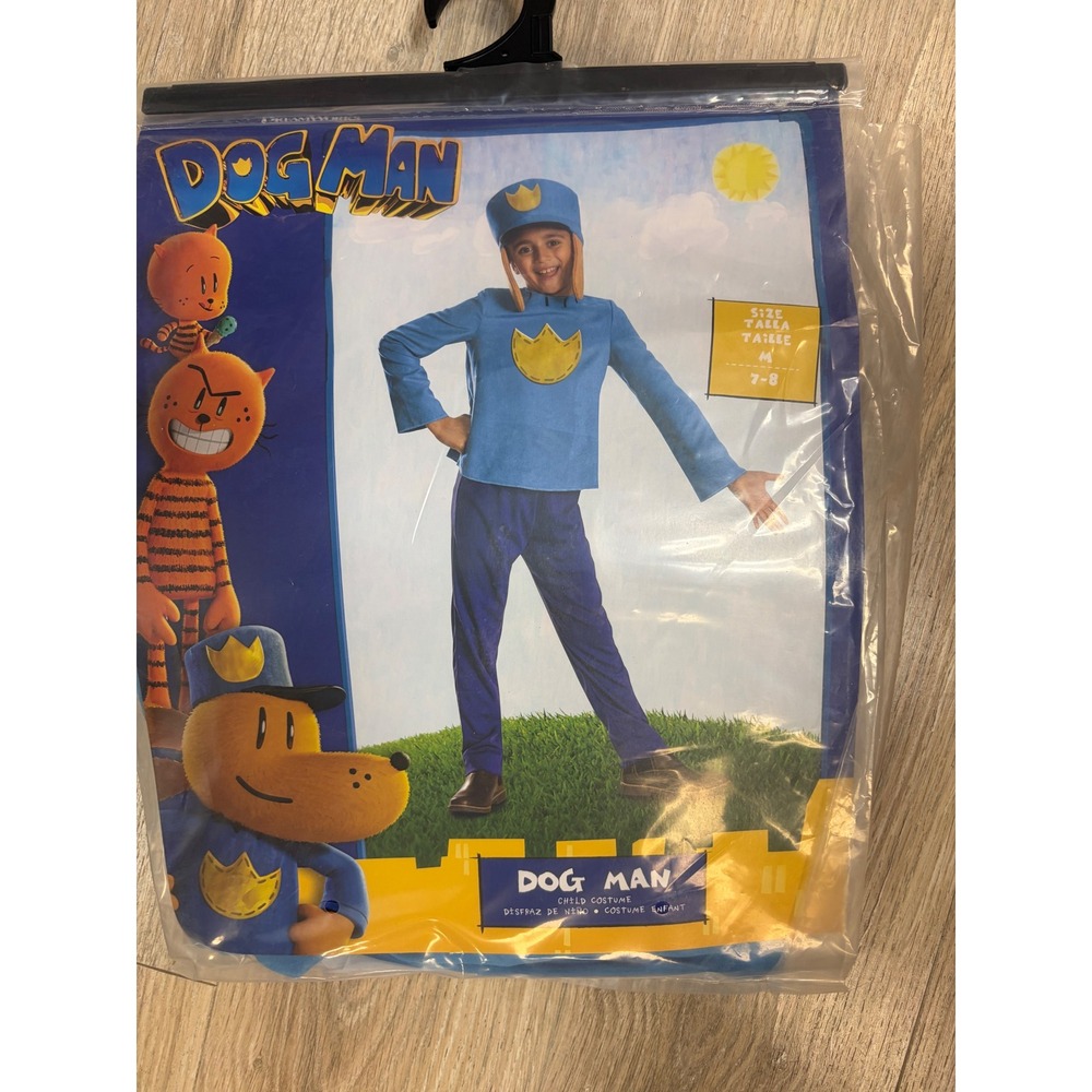 Disguise Dog Man Child Costume Blue Jumpsuit Headpiece Kids Size Medium 7-8 NEW